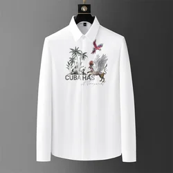 Brand 2023 Autumn Luxury Rhinestone Men's Shirt Fashion Long Sleeve Casual Shirts Slim Fit Business Social Party Tuxedo M-5XL