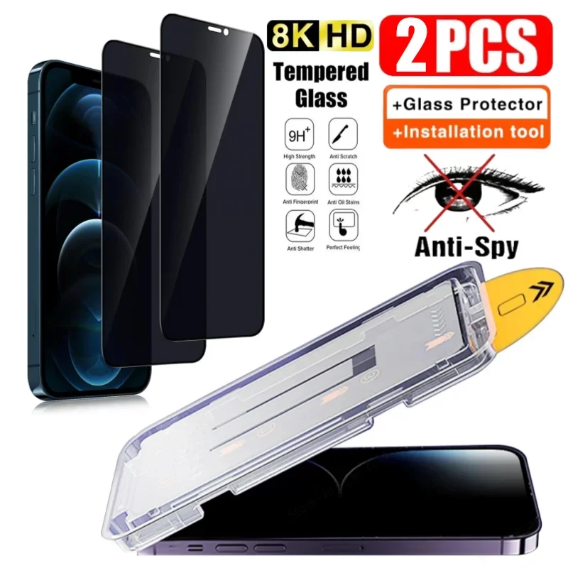 2 Stuks Privacy Gehard Glas Screen Protector Voor Iphone 15 14 13 12 11 16 Pro Max Plus Anti-Spy stofvrije Installatie Protector