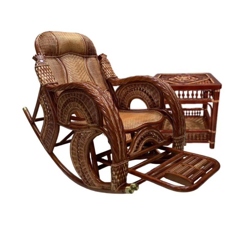 

Household natural rattan solid wood rocking chair living room nap elderly balcony adult retro