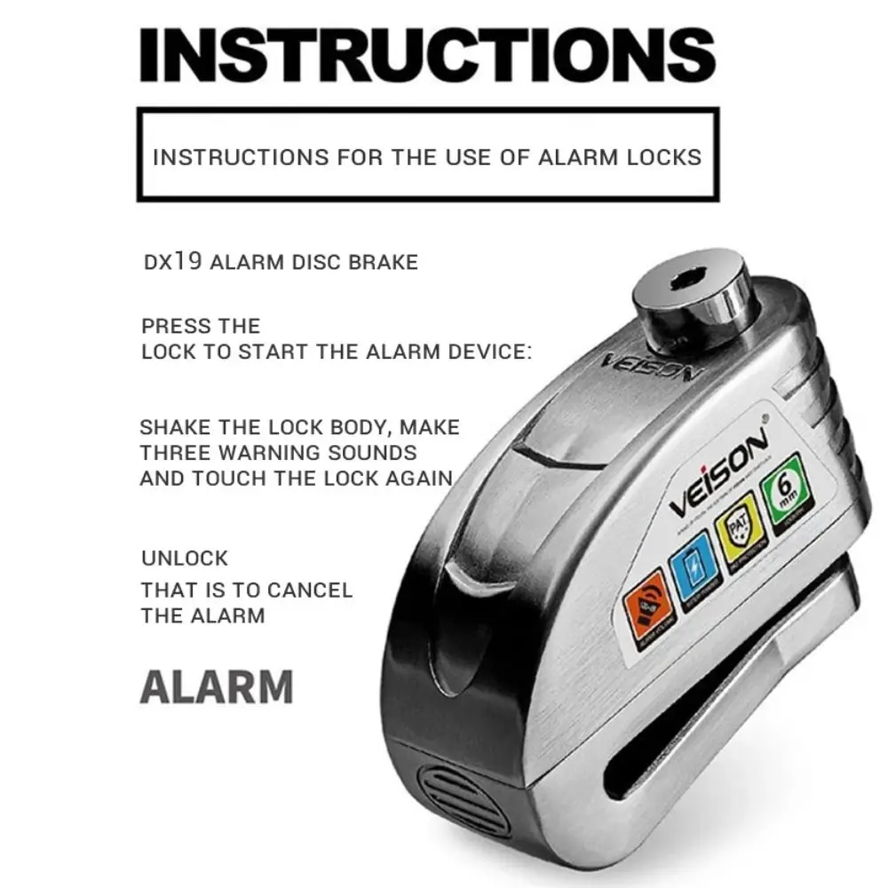 Waterproof Motorcycle Disc Brake Lock Anti-theft Zinc Alloy Bicycle Disc Brake Lock Smart Rust Resistant Alarm Disc Brake Lock
