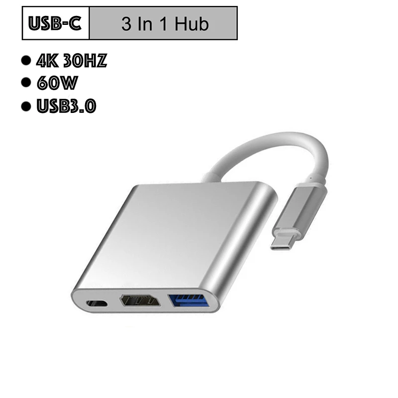 USB C Hub ประเภท C ถึง4K @ 60 HDMI สำหรับ MacBook Air Pro USB3.0อะแดปเตอร์ข้อมูล sync 100W PD ชาร์จ Dock 3 IN 1 Splitter