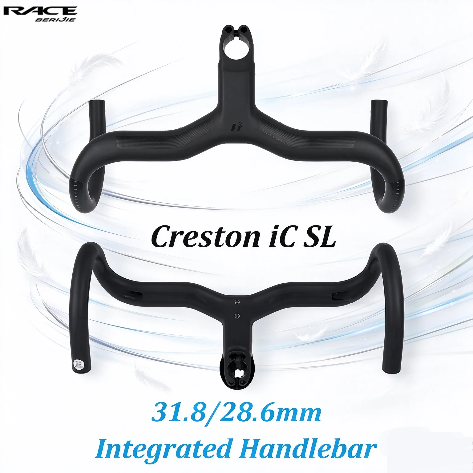 RACE Creston IC SL Full Carbon Handlebar Internal Routing Road Bicycle Handlebar, -6°, Matte Black Integrated Cockpit With Mount