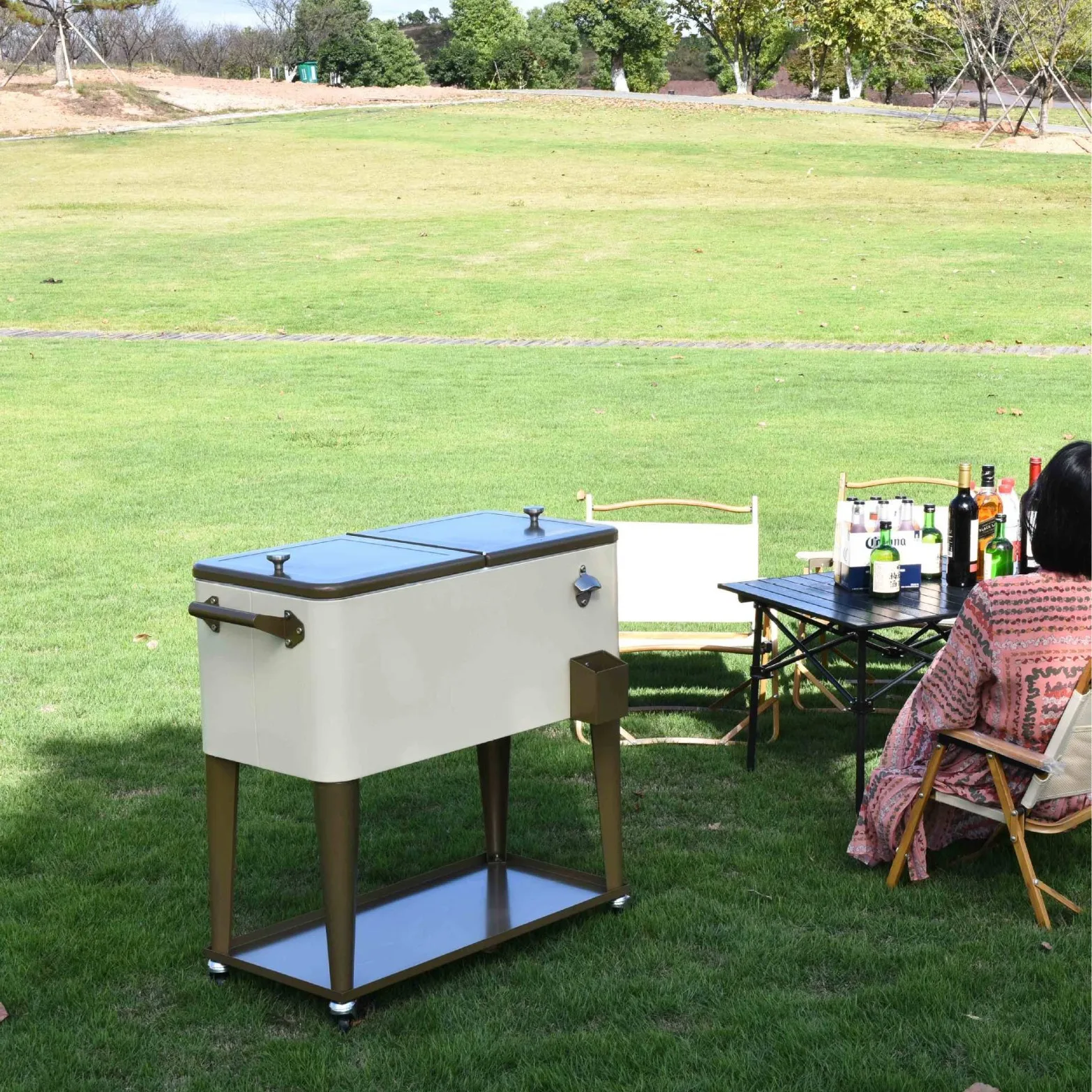 Outdoor Metal Insulated Cart Camper Insulated Box Ice Bucket