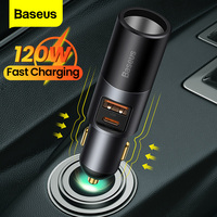 Baseus 120W Car Phone Charger Quick Charge QC 4.0 3.0 Dual USB Type C Expand Charger Adapter For iPhone Xiaomi Samsung Huawei