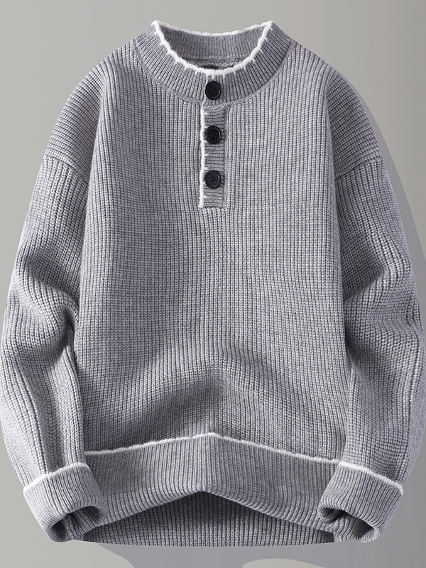 

Men's Casual round Ne Knitted Sweater Button up Fake Two-Piece Set Winter Loose Fit Comfortable Polyester Fiber Long Sve