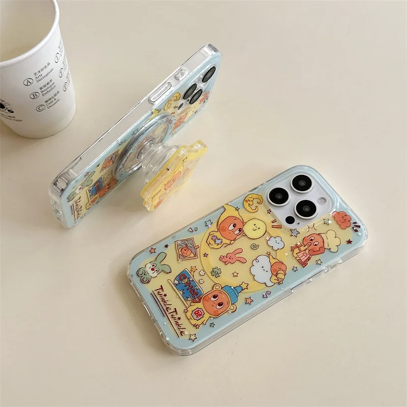 Kawaii الكرتون ستار الطفل المغناطيسي قضية الهاتف آيفون 17 برو 15 14 16 برو ماكس غطاء مع حامل اهتزاز ل Magsafe