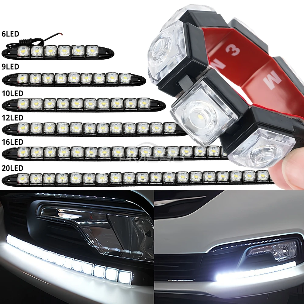2x Car Led DRL Daytime Running Light 6/9/10/12/16/20LED White Waterproof Driving Fog Bulb Car Styling Lights Auto Truck Lighting