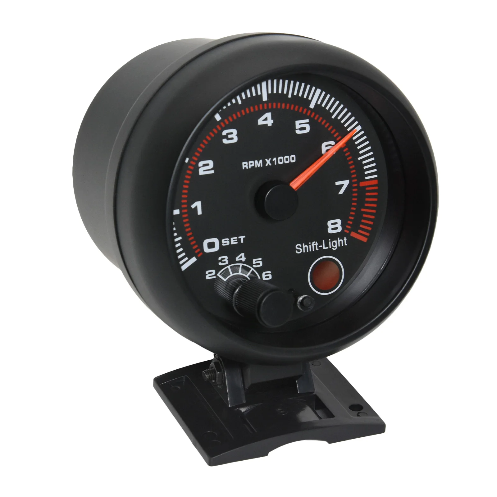 Schwarzer Drehzahlmesser mit Roter Schaltanzeige Universal 3,75 Zoll 95mm 12V Weiße LED Auto 0-8000 U/min Messgerät Tachometer – Detail 10