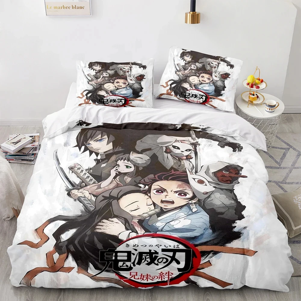 New Anime Demon Slayer Bedding Set Duvet Cover Bed Set Quilt Cover Pillowcase Comforter king Queen Size Boys Adult Home Textiles