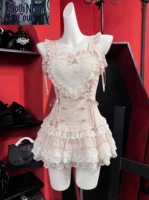 Japanese Sweet Lolita Plaid Lace Heart Embroidery Jumper Dress with Skirt 2 Piece Set Cute Kawaii Mass Produced Style Princess