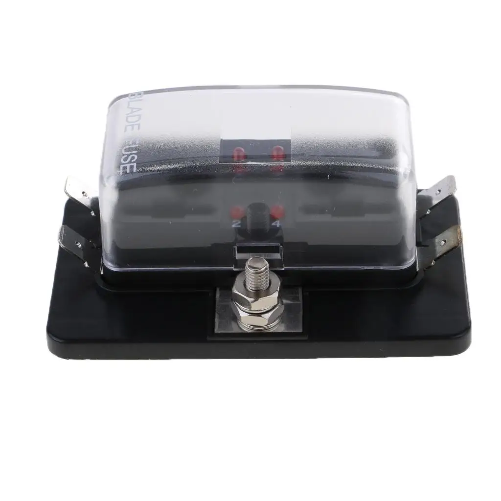 4 Way Plastic Waterproof Car Fuse Holder Block with Busbar LED Fault Light for Marine Motorhome Electrical Testing
