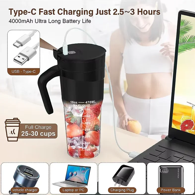 Portable Blender,Juicer for Smoothies, FrMilkshakes,etc., USB Rechargeable Mini Mixer forSports, Travel, Camping, Home Use