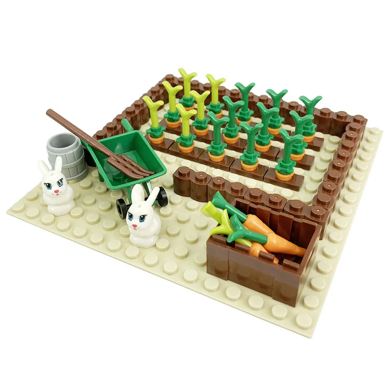 Compatible With LEGO MOC Building Blocks Assembled Small Particle Farm Manor Animal Chicken Coop Corn Radish Creative Scene Toys