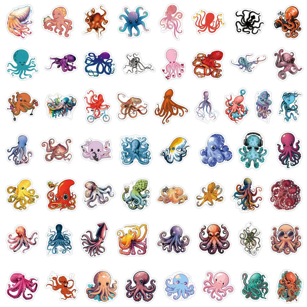 55Pcs New Octopus Marine Creatures Cartoon Graffiti Stickers DIY Suitcase Scrapbooking Phone Luggage Skateboard Waterproof Decal