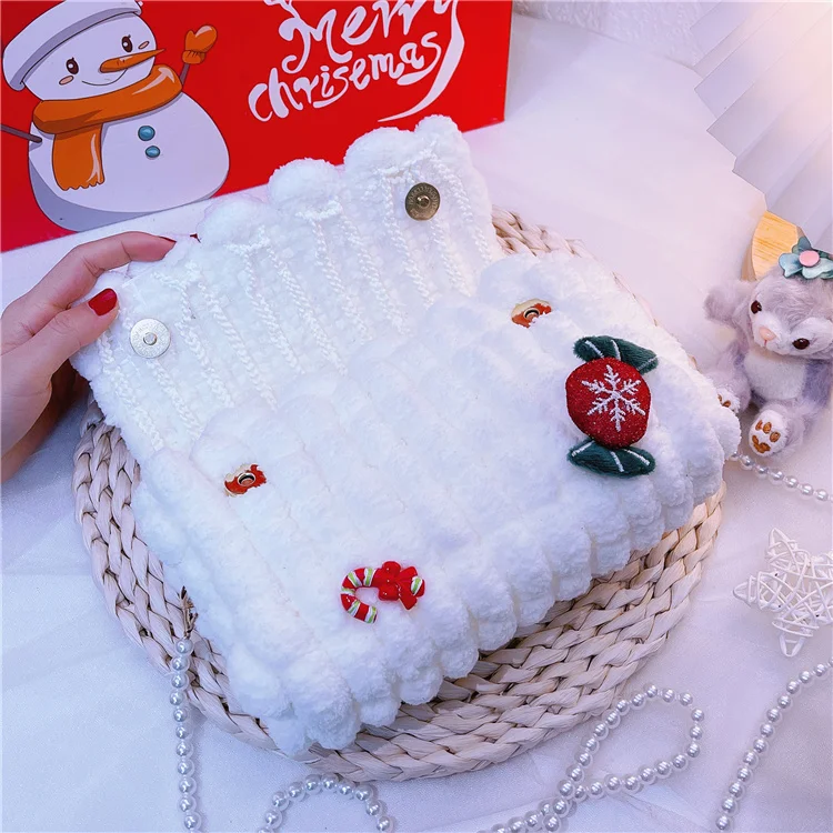 Lolita Snowflake Merry Christmas Plush Handbag Shoulder Bags Handmade Crossbody Xmas Girls Women Gift Gift