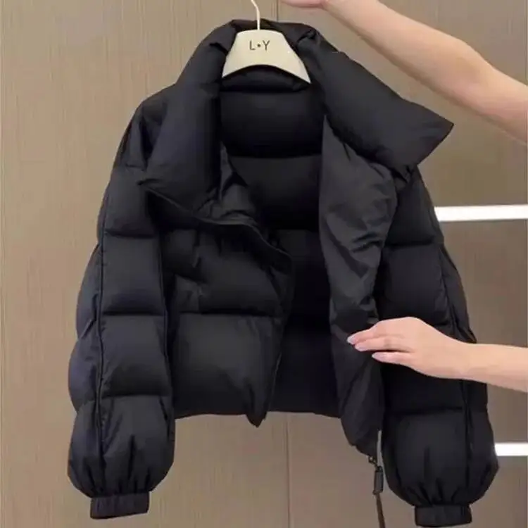 Winter New Fashionable Women's Cotton Jacket Stand Collar Versatile Warmth Design Long Sleeve Loose Fit Polyester Filling