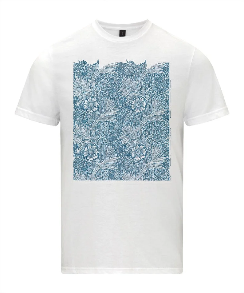 ويليام موريس الأزرق القطيفة تي شيرت الفن الرجال المجهزة قميص شخصية الفن جماليات الشارع عالية الجودة مطبوعة قصيرة الأكمام #1