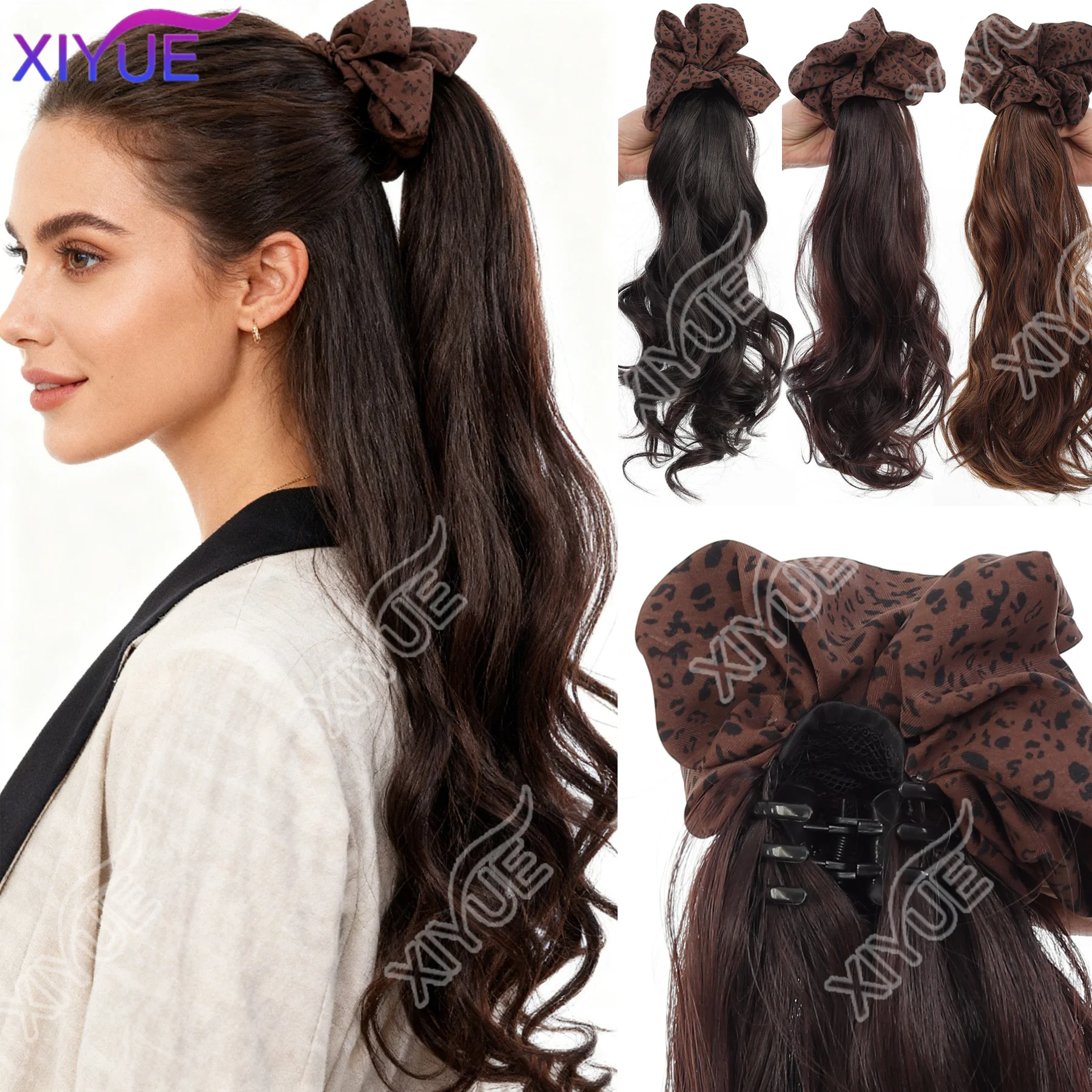 XY Synthetic Ponytail Wig Leopard Hair Accessories Ponytail Female Korean Fluffy Curly Hair Wig Autumn and Winter Curly Ponytail