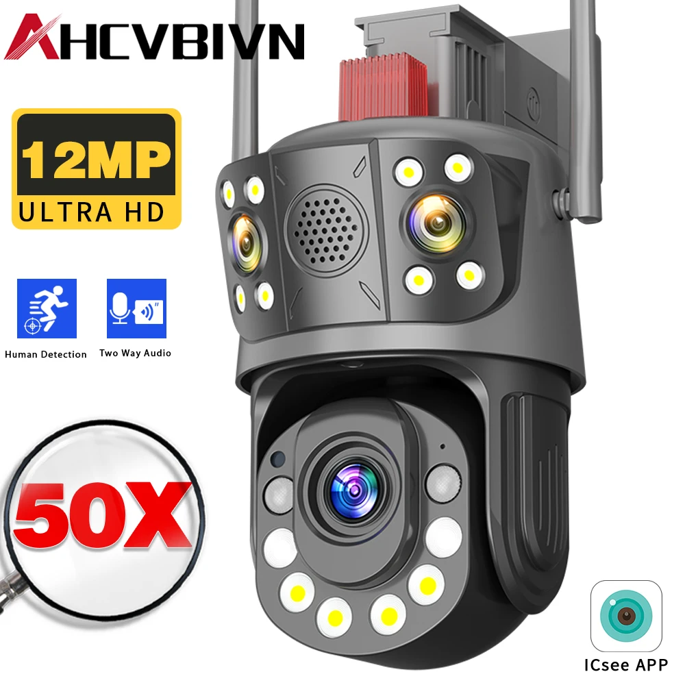 

ICess 50x Zoom 12MP 3-lens PTZ WiFi Camera Outdoor Two-way Audio Waterproof Wireless Safety Automatic Tracking and Monitoring