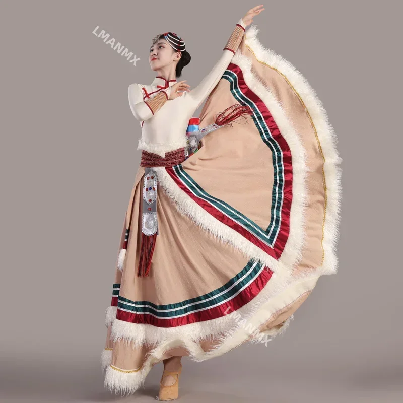 Traditional Tibetan Dance Costumes Mongolian Dance Dress for Stage Festival Tibetan Outfit Long Skirts Modern Big Swing Dress