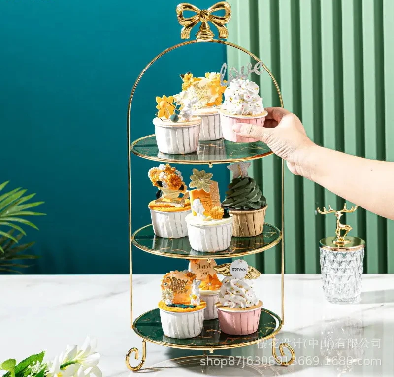 Marbled Glass Cake Stand - Dessert Plate & Dim Sum Dish with Cake Pan, Snack Plate Tray & Sushi Plates for Fruit Dish and Displa