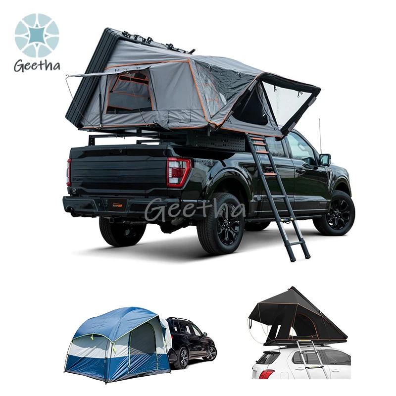 For Quick Open Folded Rooftop Tent Hard Shell Car Rear SUV TruckBedtent Roof TopWith Mattress Ladder 2-3 People Tent For Camping