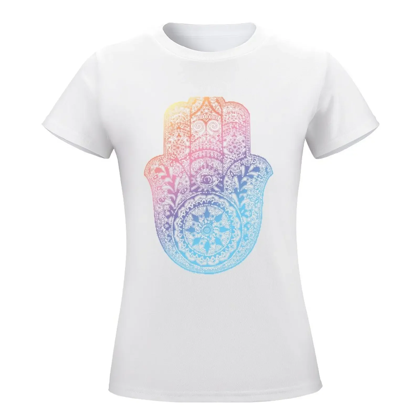 Regenbogen Hamsa T-Shirt Tops ästhetische Kleidung T-Shirt Kleid Frauen