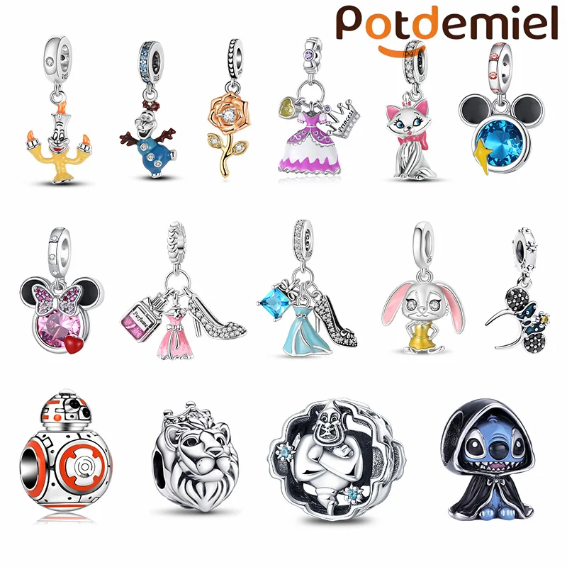 Potdemiel Disney Colgante de Plata 925 con la Lámpara Mágica de Judy y Aladdin, Ideal para Pulseras de Niñas, Regalo para Festivales