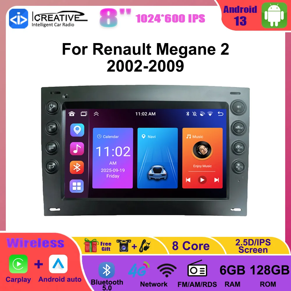 Wireless Apple CarPlay Android Auto Multimedia Player For Renault Megane 2 2002-2009 Intelligent Navigation Car Radio HU Stereo