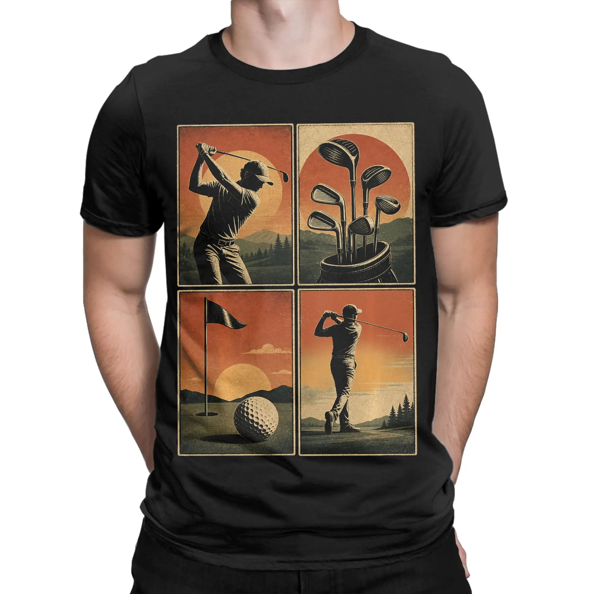 Golf Sunset Lscape Collage Golfing Sports T-Shirt Summer  Streetwear T-Shirts 100 Cotton Trending Tee Shirt For Men Tops