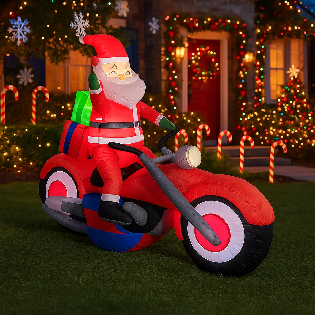 6FT Christmas Decorations Inflatable Motorcycle Santa Claus Toys Home Yard Ornaments with LED Decor Christmas Supplies Outdoor