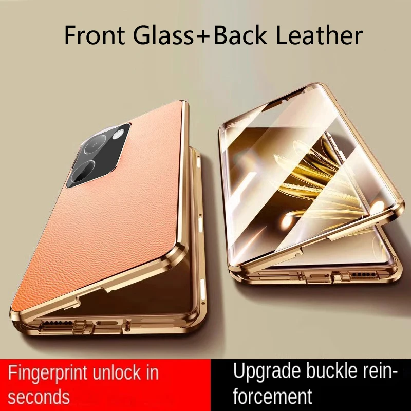 

Leather Back Full Protect Phone Case For Huawei nova Y73 Y63 Y74 Y70 Plus Y72S Y71 Y91 Tempered Glass Cover Double Sided Cases