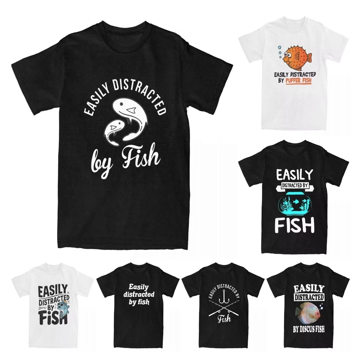 Men's T-Shirt Easily Distracted By Fish Funny Cotton Novelty Tee Shirt Fishermen Aquarium Lover Fishing T Shirt Tops Original