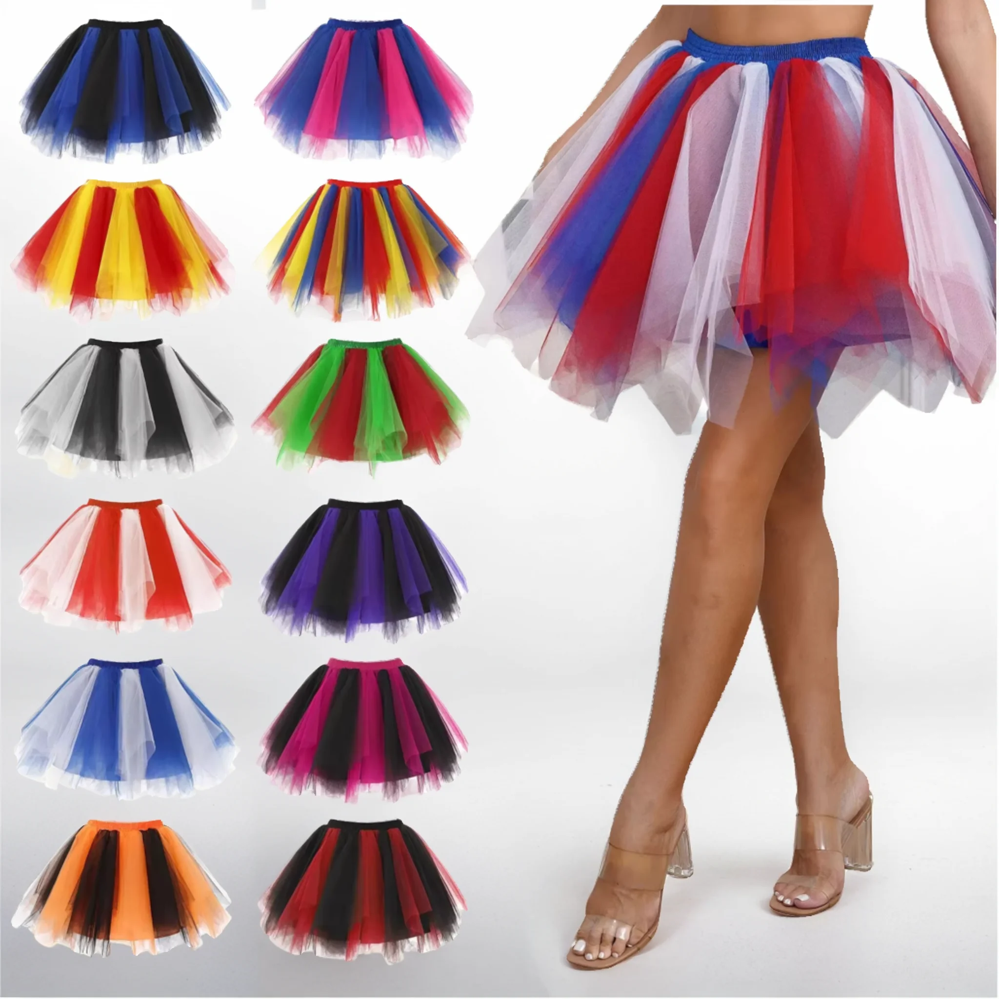 

Colorful Mini Adult Tutu Skirt Fluffy Layered Tulle Elastic Waist Ballet Short Skirt Summer Rockabilly Party Ball Gown Petticoat