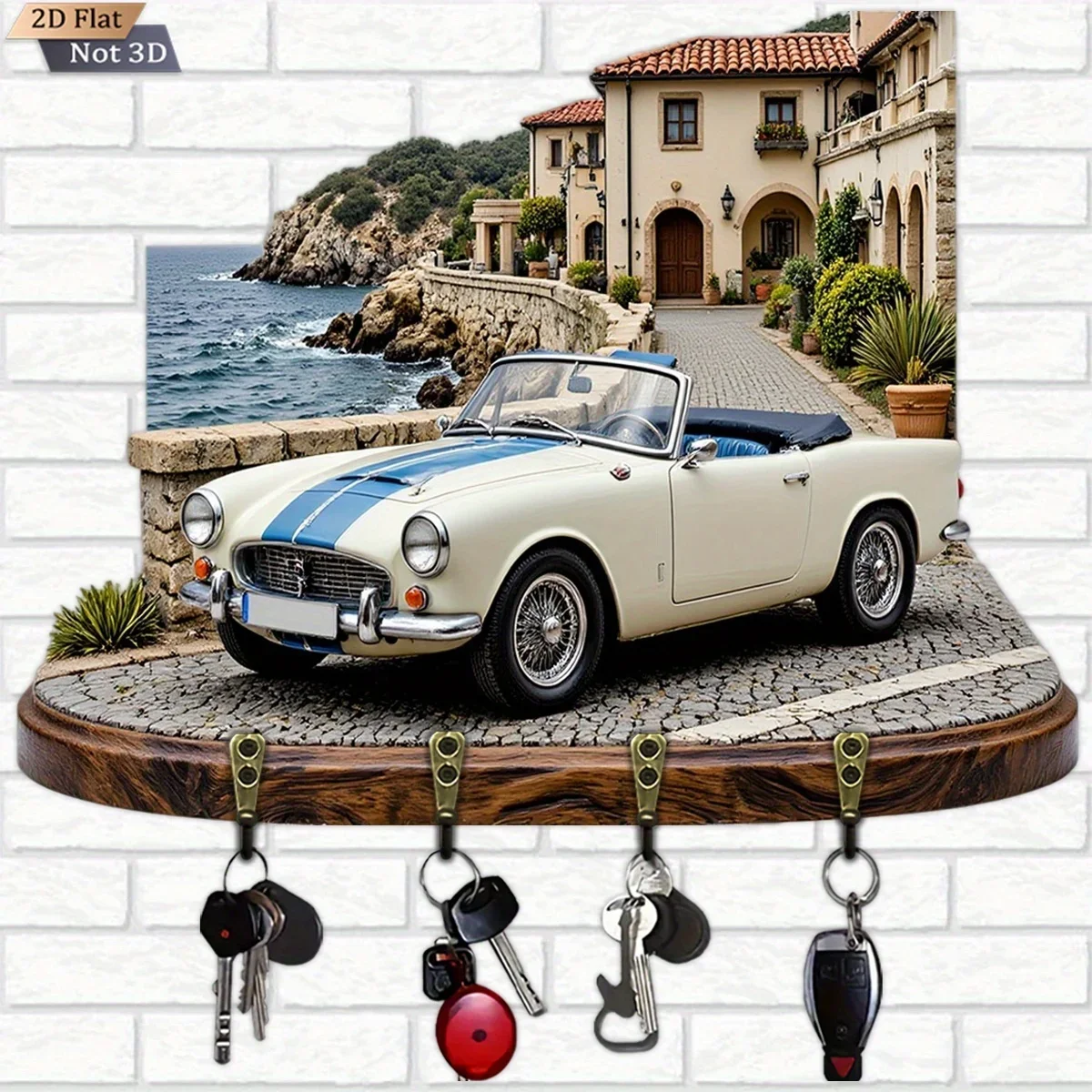 2D Flat, 1pc, Vintage Key Hook Wooden Multi-Functional Home Key Hanger, with Four Metal Hooks, Wall Decoration, Porch