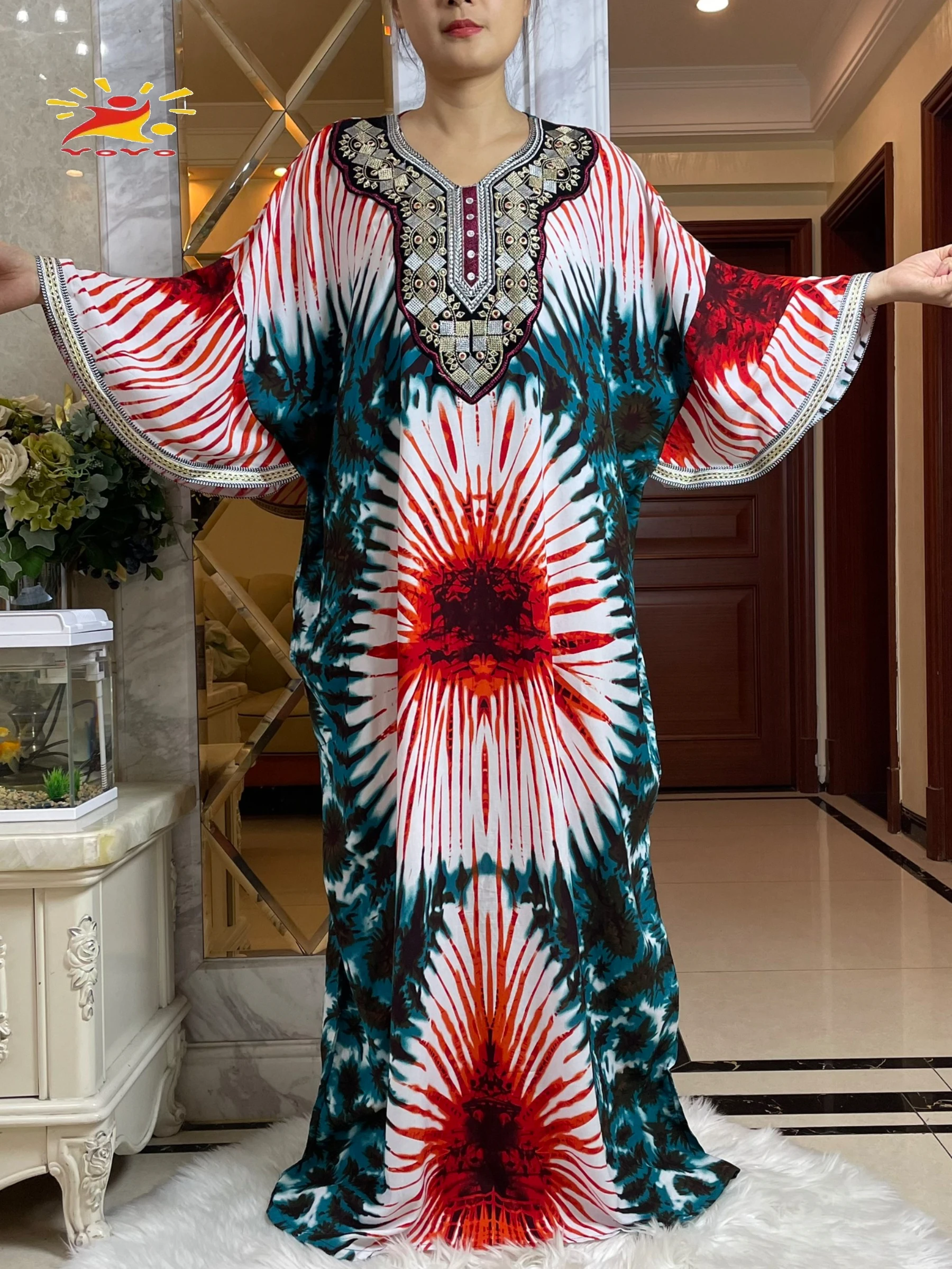 الخفافيش كم كاشخا أنيقة عباية فستان التعادل صبغ القطن المرأة فضفاض عباية بوهو فستان ماكسي فساتين راقية غير رسمية الأفريقية فيستدوس #5