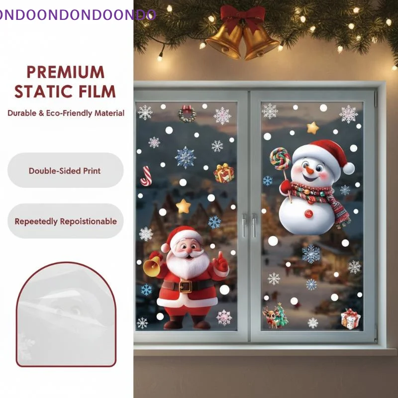 1/2 Pcs Christmas Window Clings With Snowman Santa Snowflake Patterns Removable For Xmas Holiday Party Window Decorations