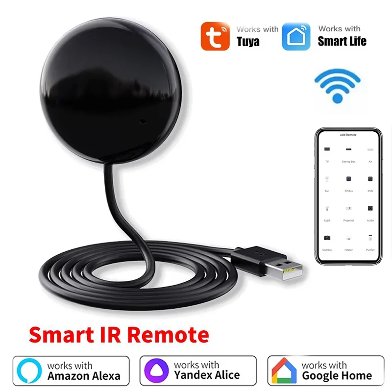Controle Remoto IR WiFi Inteligente Tuya, Controle Infravermelho Universal para Ar Condicionado e TV, Funciona com Alexa, Google Home e Smart Life, Aplicativo para Casa Inteligente
