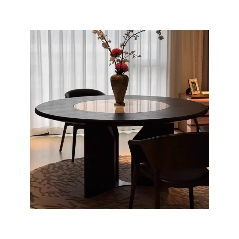 Table ronde nordique en bois massif, table à manger ronde moderne et minimaliste pour la maison, plaque de roche italienne, style créatif Wabi Sandy Wind