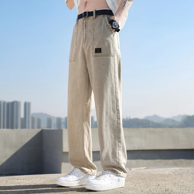 

Spring Summer New Men's Baggy Jeans Embroidered Japanese Washed Casual Long Denim Wide-leg Pants Male Brand Clothes Y2K