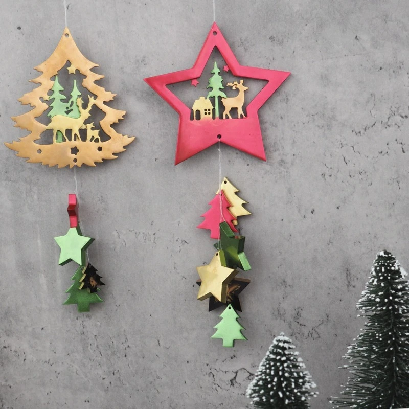 크리스마스 DIY 크리스탈 에폭시 크리스마스 트리 오각별 펜던트 장식용 거울 실리콘 몰드