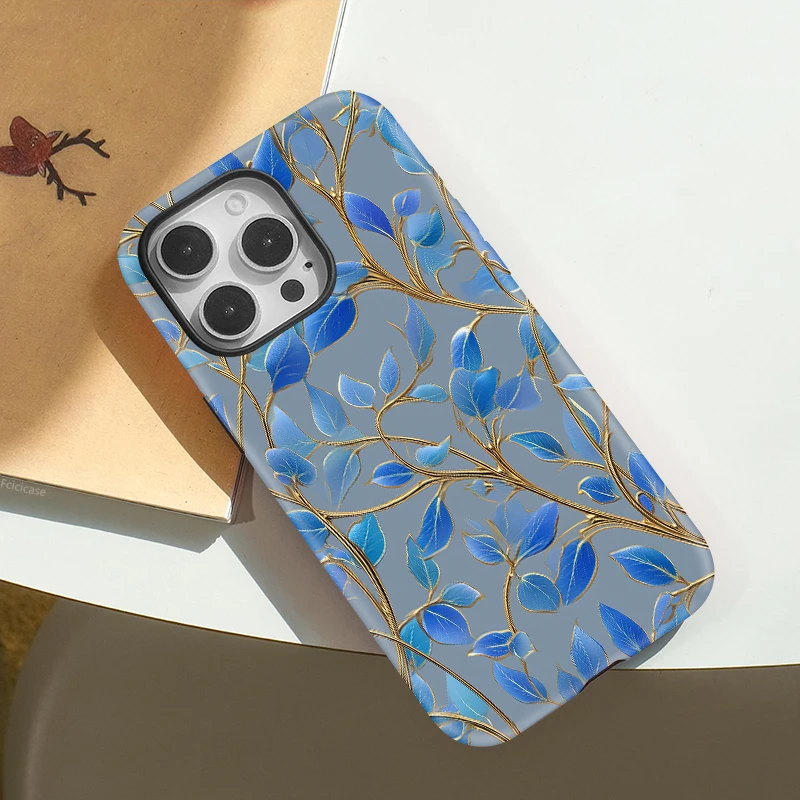 Fcicicase stoßfeste Blätter-Hülle für iPhone 15 14 13 12 11 16 Pro Max 15 Plus für Magsafe magnetische kabellose Ladeabdeckung