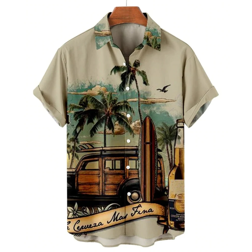 2023 Summer Coconut Shirts For Men Hawaiian Beach Vacation Short Sleeve Tops Casual Fashion De Hombre Clothing XL Retro Floral