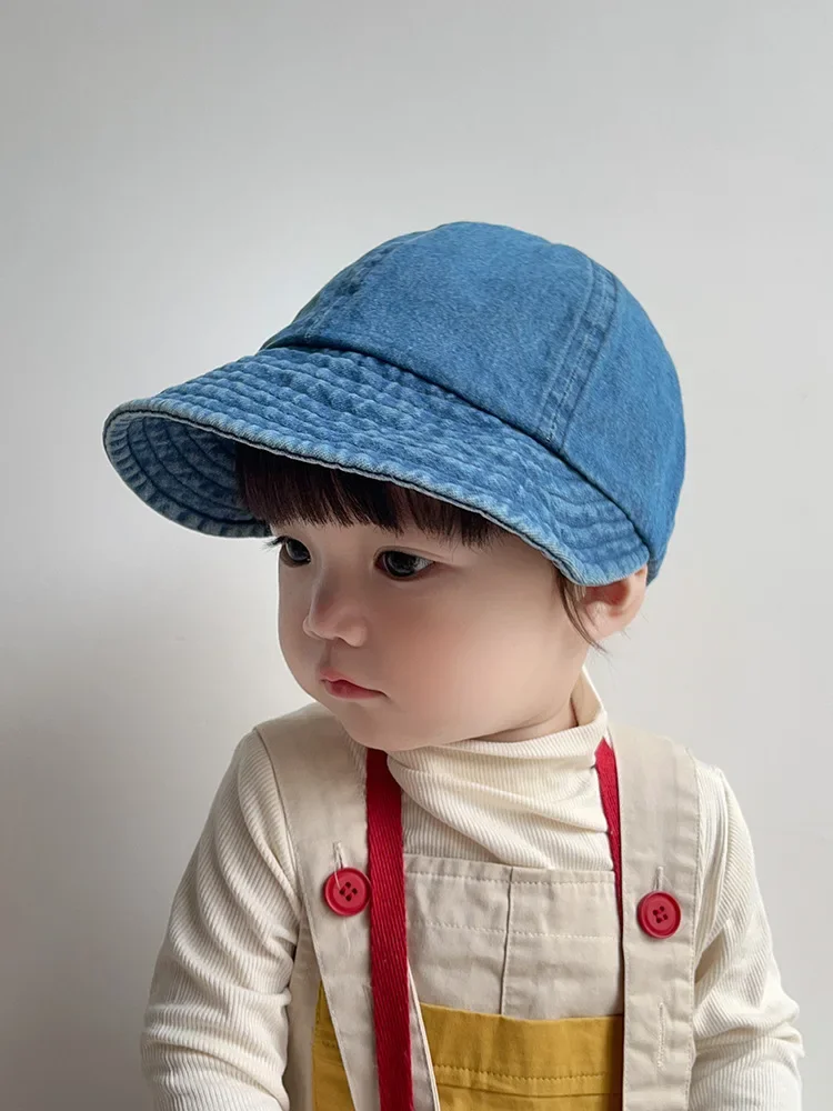 1 Piece Simplicity Denim Baseball Cap for Toddler Boy Girl Blue Solid Color Peak Cap for Baby Spring Autumn Beanie for 0-4 T