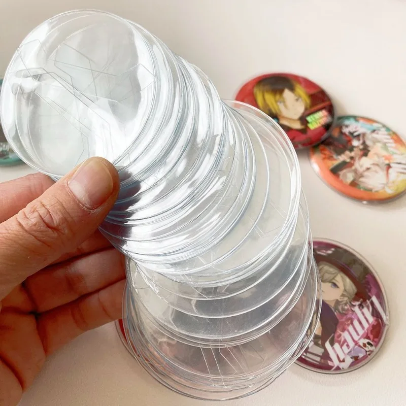 10pcs/set Clear Transparent Badge Pin Holder 5.8/7.5cm Aesthetic Solid Color Badge Clips Protector Case Cover Badge Accessories