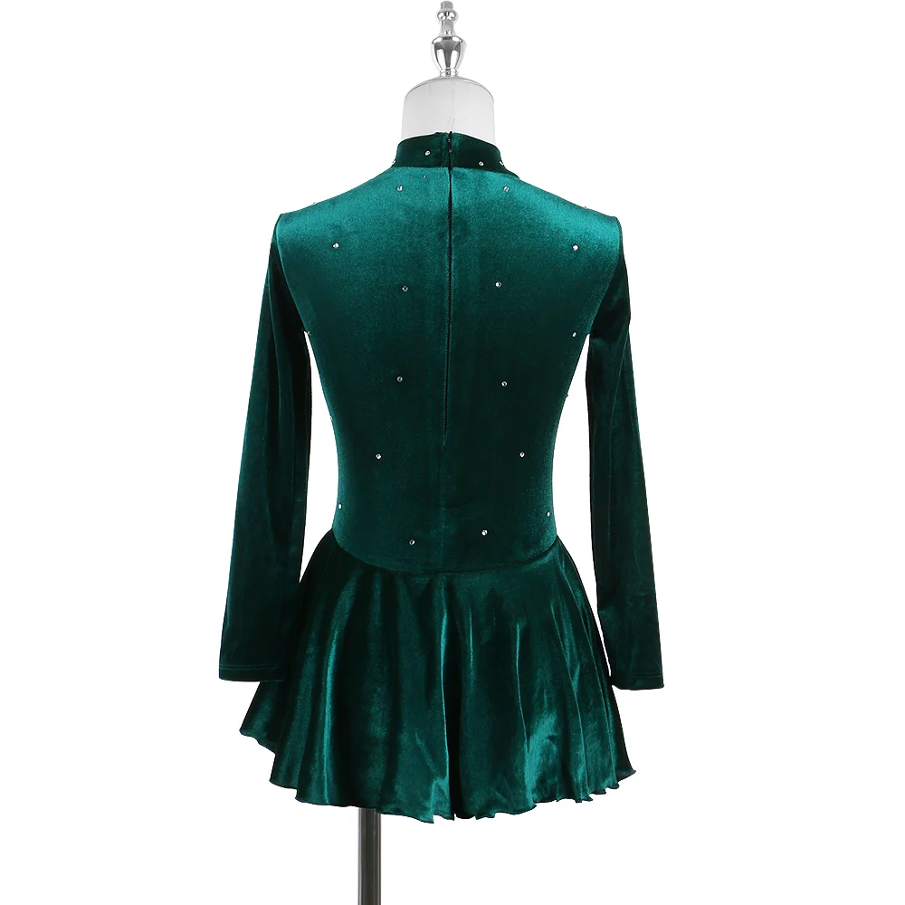 Zagitova Figure Skating Dress For Women Girls Ice Skating Skirt Performance Competition Korean Velvet Blackish Green