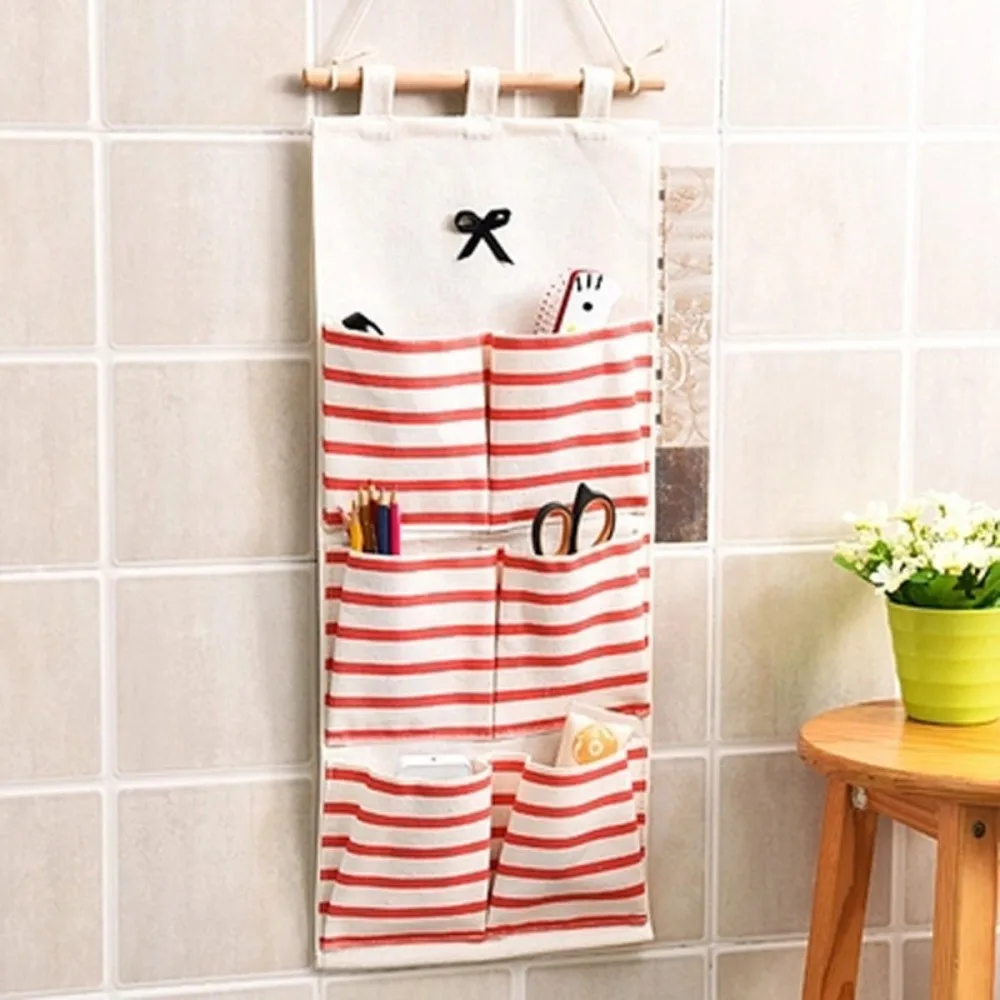 6/8 Pockets Hanging Storage Bag Space-Saving Striped Wall Mounted Organizer Versatile Waterproof Multi-Pocket Organizer