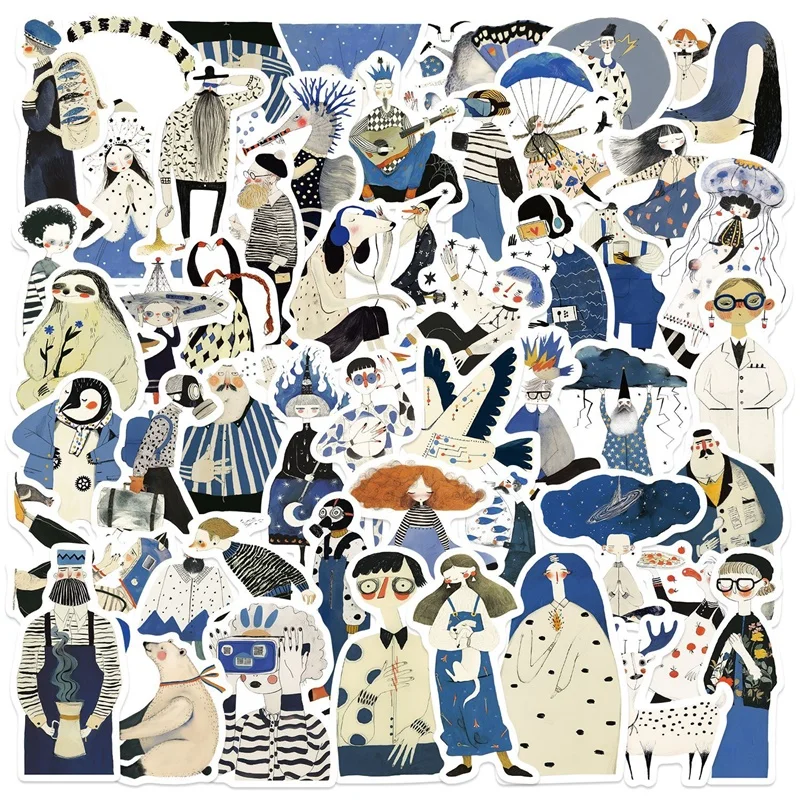 

10/30/50PCS Kawaii Blue Girl Sticky PVC Sticker Aesthetic DIY Decoration Scrapbooking Hand Accounting Supplies for Kids