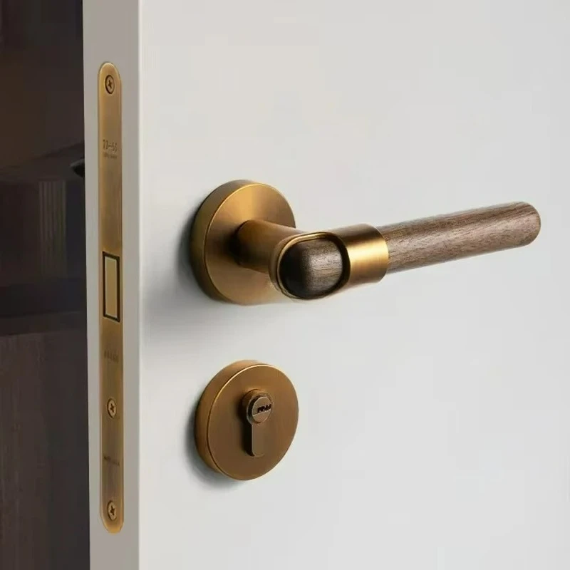 Suitable for 35-50mm Thick Walnut Door Locks, Retro Indoor Silent Door Locks, Bedroom Magnetic Wood Door Handles