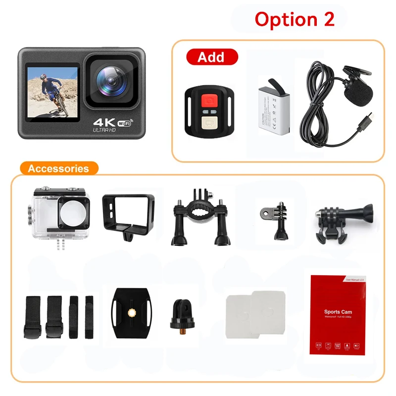 4K 30FPS 24MP WiFi Action Camera Waterproof 170°Wide Angle Len Dual Screen Display Video Camera For Outdoor Sports Cycling